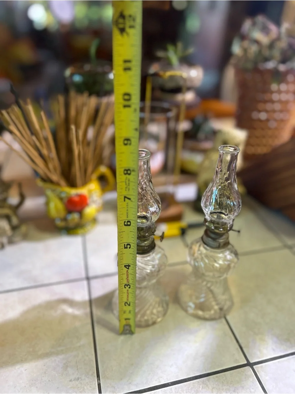 Pair of vintage clear glass miniature hurricane lamps